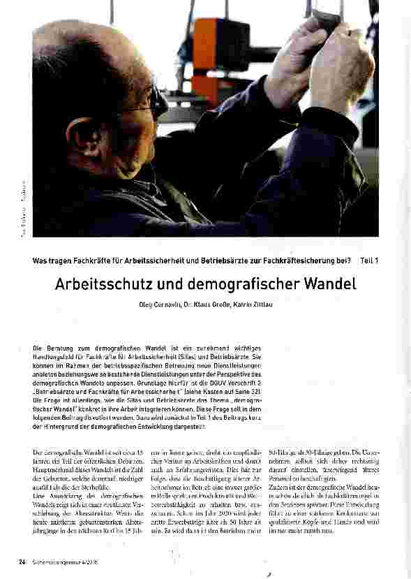 Vorschauseite 1: Was tragen Fachkräfte für Arbeitssicherheit und Betriebsärzte zur Fachkräftesicherung bei? Teil 1 Arbeitsschutz und demografischer Wandel