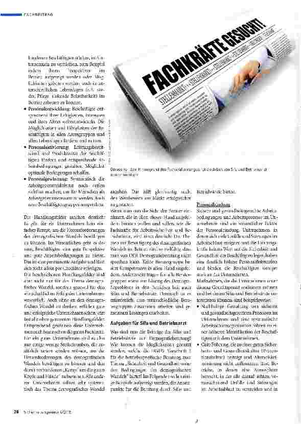 Vorschauseite 3: Was tragen Fachkräfte für Arbeitssicherheit und Betriebsärzte zur Fachkräftesicherung bei? Teil 1 Arbeitsschutz und demografischer Wandel