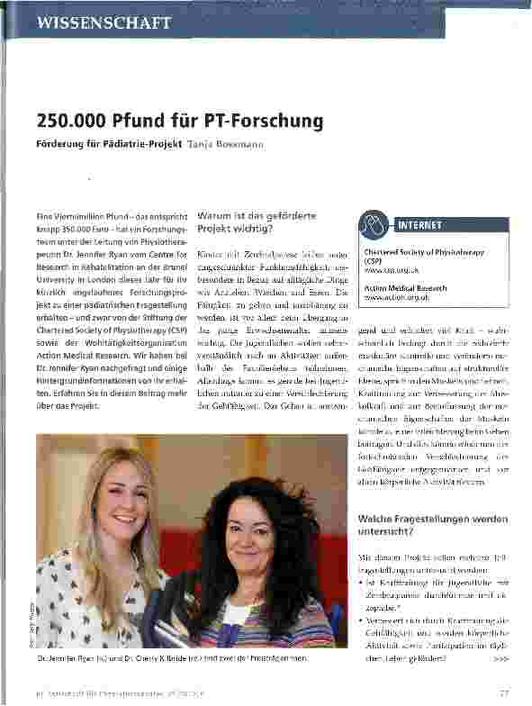 Vorschauseite 1: 250. 000 Pfund für PT-Forschung