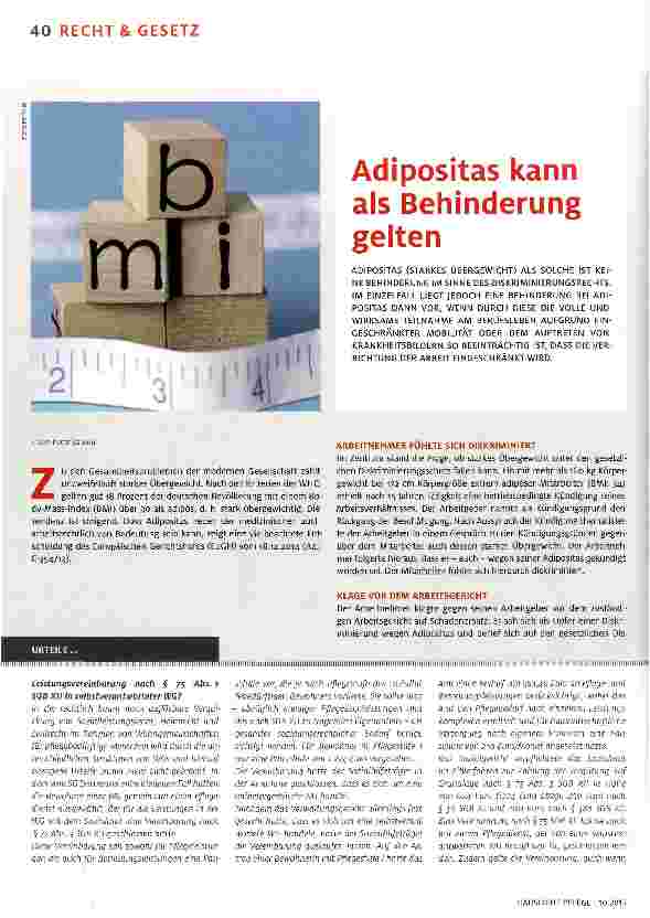 Vorschauseite 1: Adipositas kann als Behinderung gelten