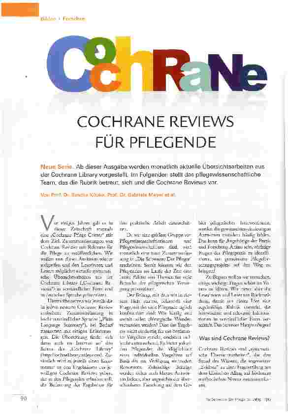 Vorschauseite 1: COCHRANE REVIEWS FÜR PFLEGENDE