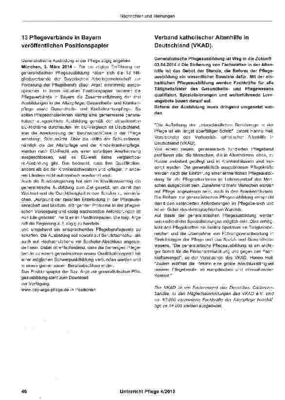 Vorschauseite 2: Positionen zur Generalistischen Pflegeausbildung