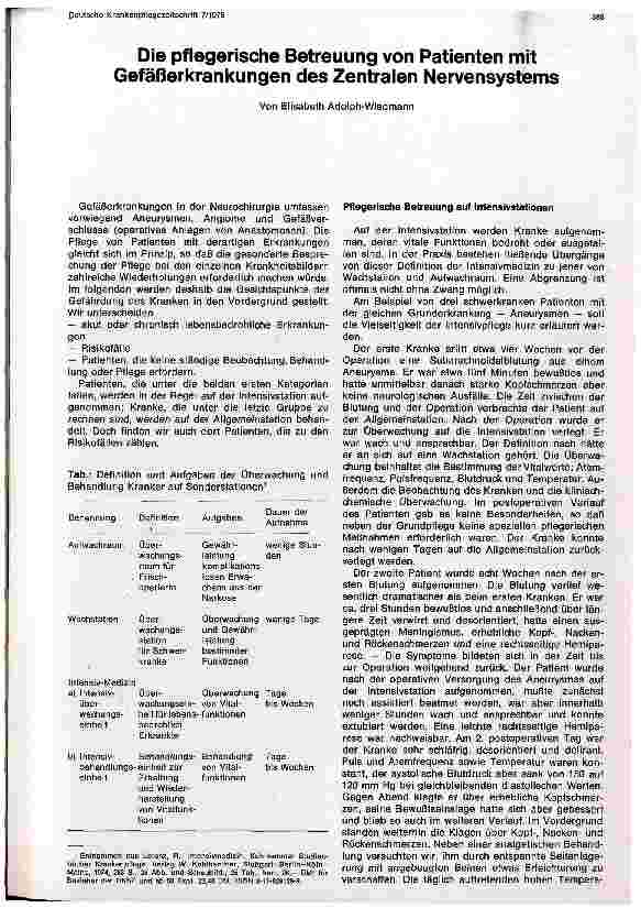 Vorschauseite 1: Die pflegerische Betreuung von Patienten mit Gefäßerkrankungen des Zentralen Nervensystems