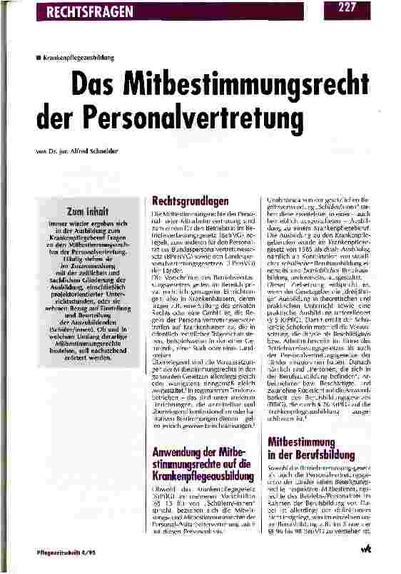 Vorschauseite 1: Das Mitbestimmungsrecht der Personalvertretung Krankenpflegeausbildung