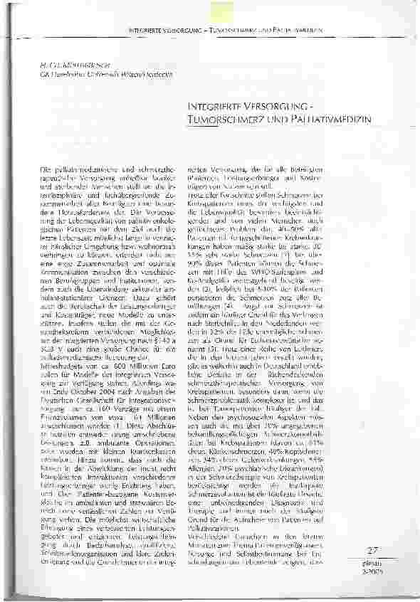 Vorschauseite 1: INTEGRIERTE VERSORGUNG -TUMORSCHMERZ UND PALLIATIVMEDIZIN