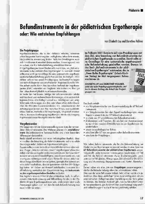 Vorschauseite 1: Befundinstrumente in der pädiatrischen Ergotherapieoder: Wie entstehen Empfehlungen