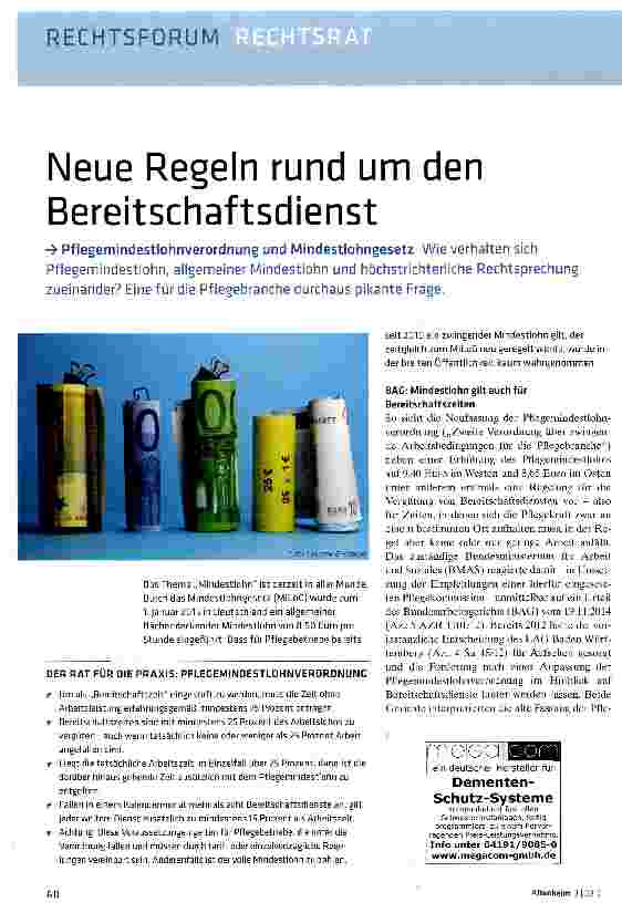 Vorschauseite 1: Neue Regeln rund um den Bereitschaftsdienst