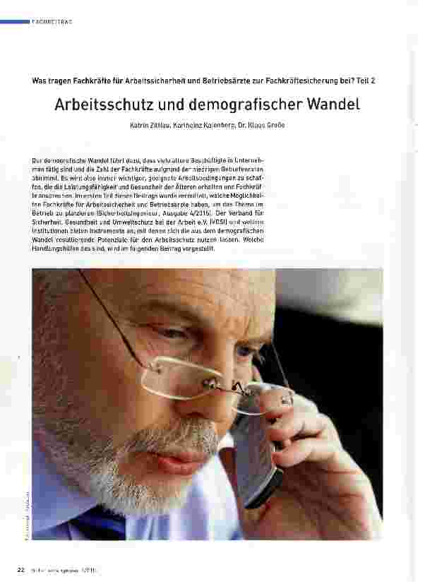 Vorschauseite 1: Was tragen Fachkräfte für Arbeitssicherheit und Betriebsärzte zur Fachkräftesicherung bei? Teil 2 Arbeitsschutz und demografischer Wandel