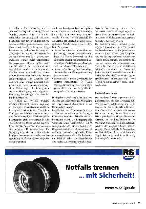Vorschauseite 2: Was tragen Fachkräfte für Arbeitssicherheit und Betriebsärzte zur Fachkräftesicherung bei? Teil 2 Arbeitsschutz und demografischer Wandel
