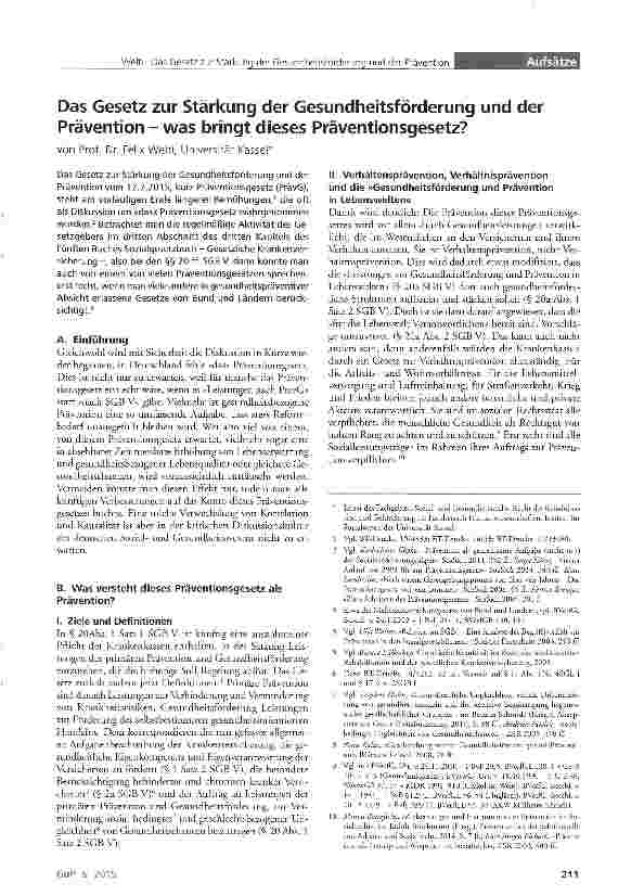 Vorschauseite 1: Das Gesetz zur Stärkung der Gesundheitsförderung und der Prävention - was bringt dieses Präventionsgesetz?