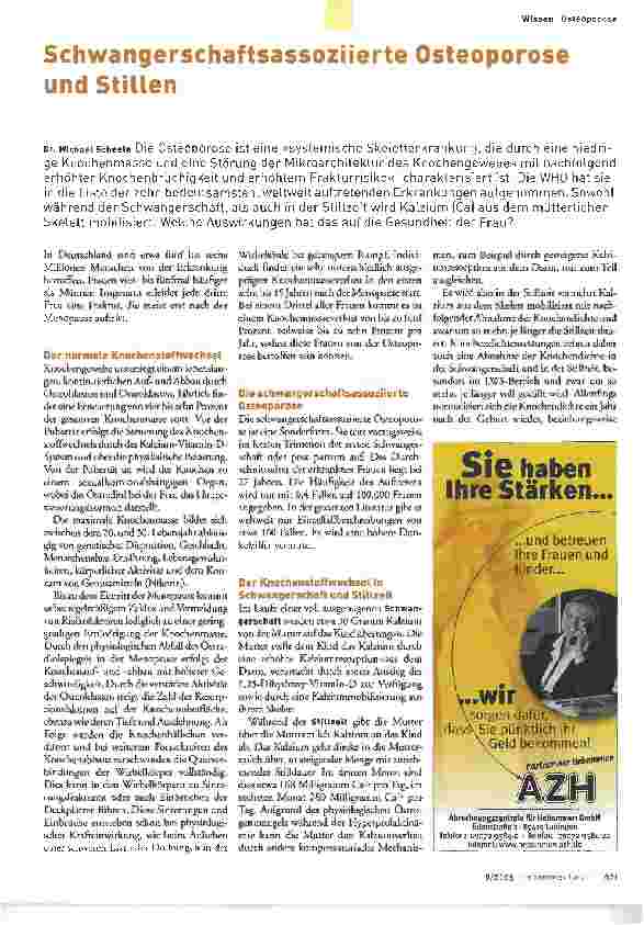 Vorschauseite 1: Schwangerschaftsassoziierte Osteoporose und Stillen