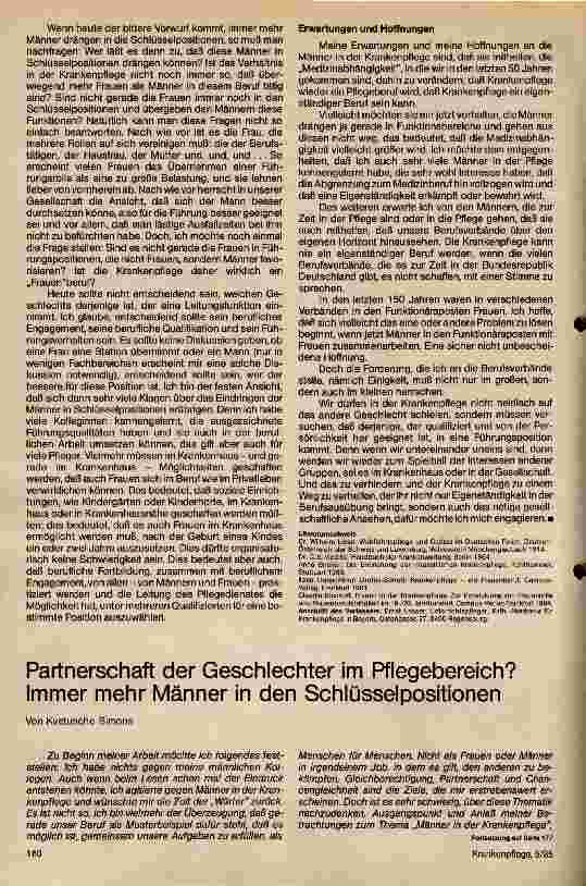 Vorschauseite 1: Partnerschaft der Geschlechter im Pflegebereich? Immer mehr Männer in der Schlüsselposition