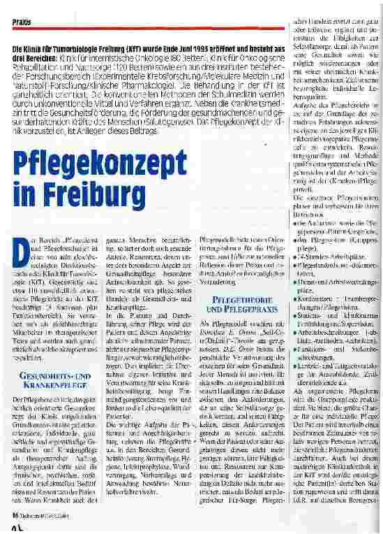Vorschauseite 1: Pflegekonzept in Freiburg Die Klinik für Tumorbiologie Freiburg wurde Ende Juni 1995