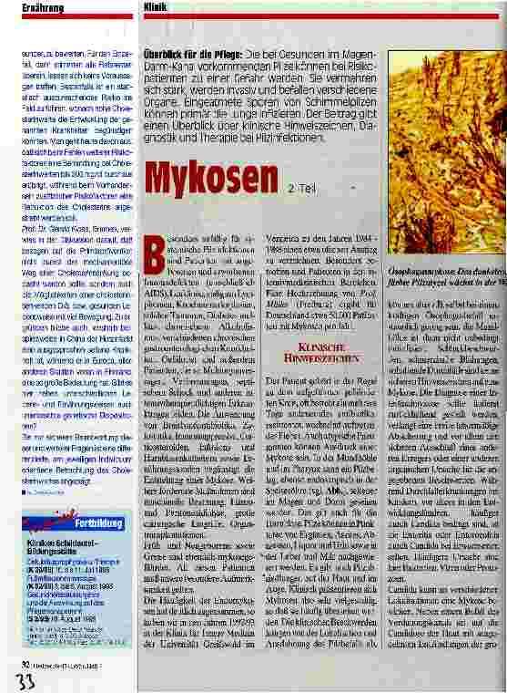 Vorschauseite 1: Mykosen 2. Teil Überblick für die Pflege
