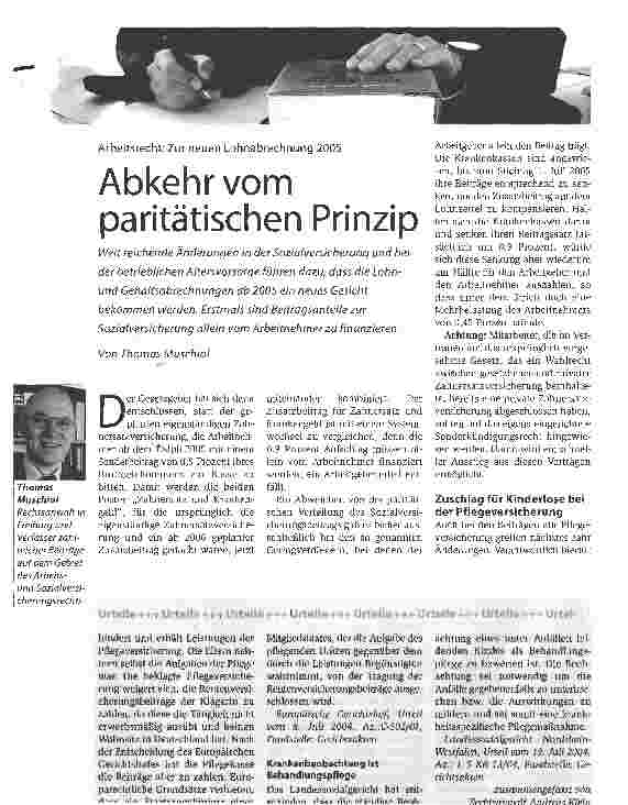 Vorschauseite 1: Arbeitsrecht: Zur neuen Lohnabrechnung 2005Abkehr vom paritätischen Prinzip