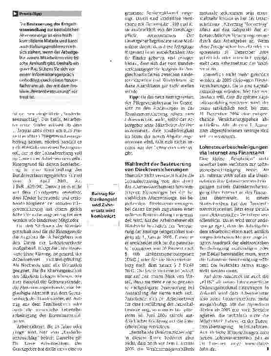 Vorschauseite 2: Arbeitsrecht: Zur neuen Lohnabrechnung 2005Abkehr vom paritätischen Prinzip