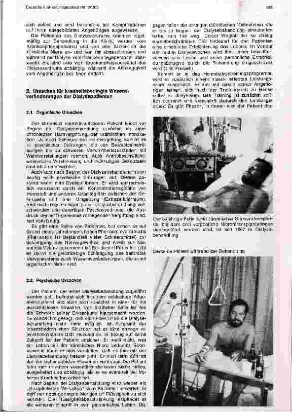 Vorschauseite 2: Dialysepatienten und ihre Umwelt Anmerkungen zur psychischen und sozialen Existenz einer Gruppe