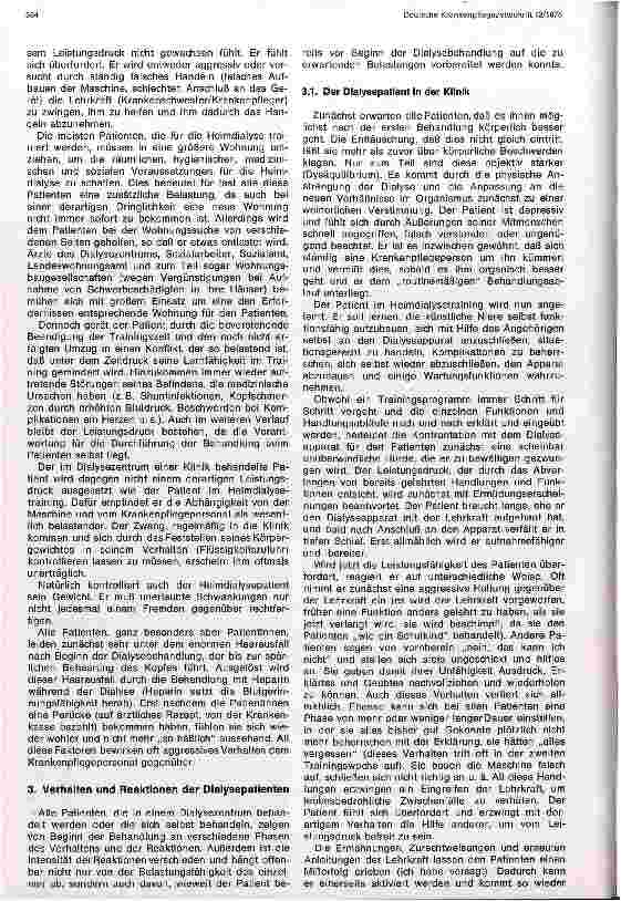 Vorschauseite 3: Dialysepatienten und ihre Umwelt Anmerkungen zur psychischen und sozialen Existenz einer Gruppe