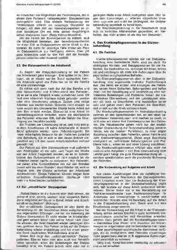 Vorschauseite 6: Dialysepatienten und ihre Umwelt Anmerkungen zur psychischen und sozialen Existenz einer Gruppe