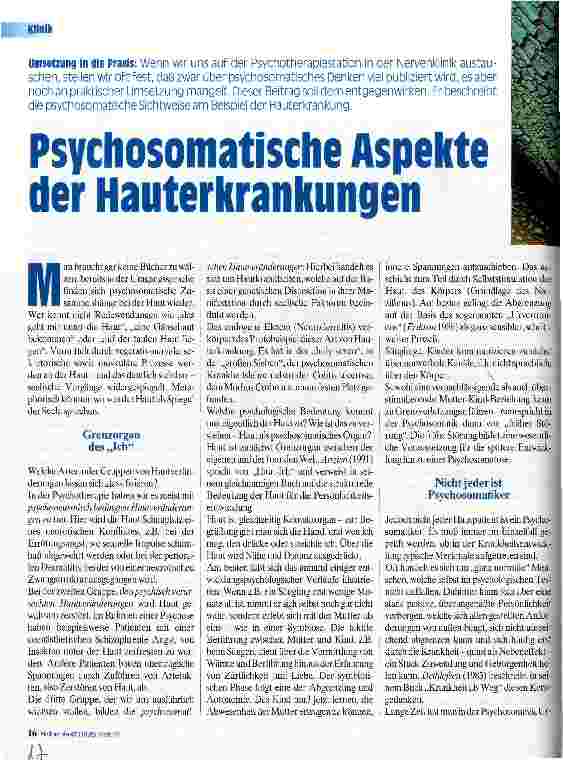 Vorschauseite 1: Psychosomatische Aspekte der Hauterkrankungen Umsetzung in die Praxis