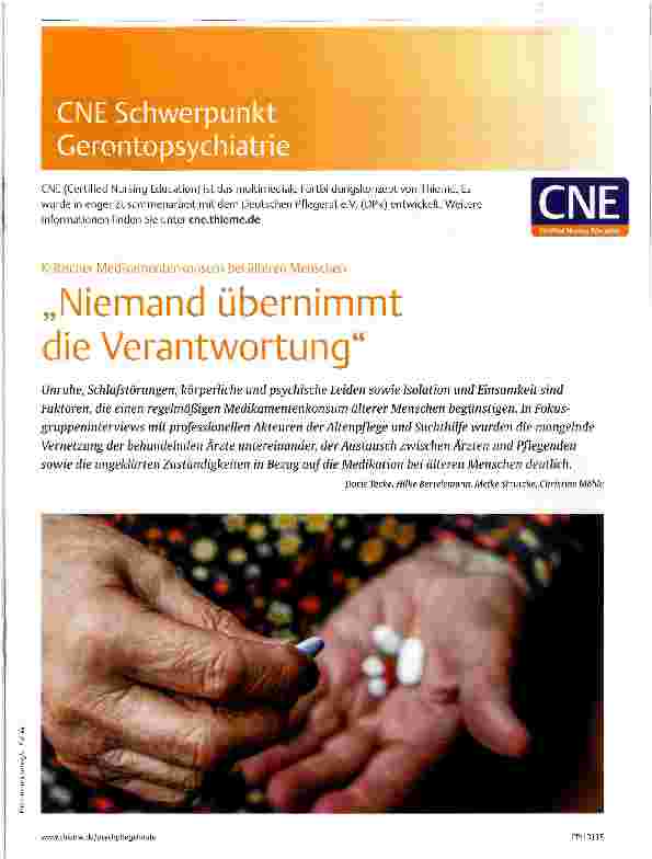 Vorschauseite 1: Kritischer Medikamentenkonsum bei älteren Menschen „Niemand übernimmt die Verantwortung