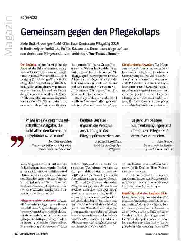 Vorschauseite 1: Gemeinsam gegen den Pflegekollaps