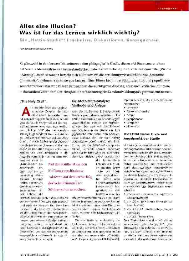 Vorschauseite 1: Alles eine Illusion?Was ist für das Lernen wirklich wichtig?Die Hattie-Studie: Ergebnisse, Diskussionen, Konsequenzen