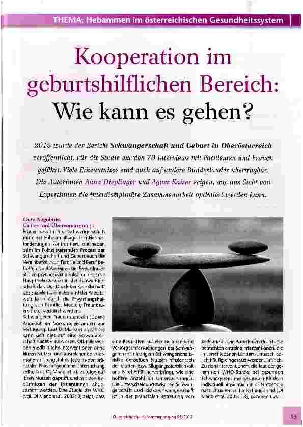 Vorschauseite 1: Kooperation im geburtshilflichen Bereich Wie kann es gehen?