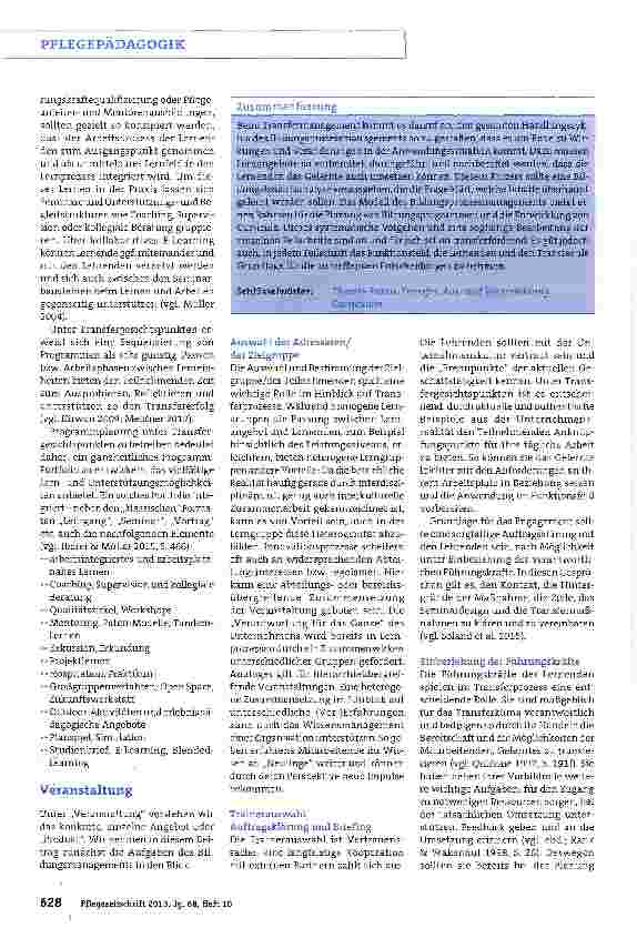 Vorschauseite 3: Theorie-Praxis-Transfer in der Ausund Weiterbildung von Pflegekräften. Teil 2: Transferorientierte Programmund Curriculum-Entwicklung. Die innere Logik