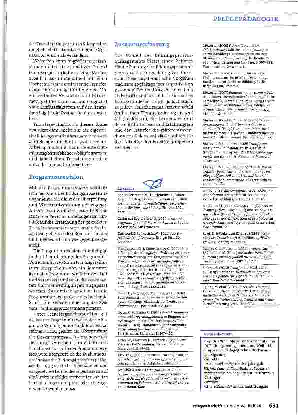 Vorschauseite 6: Theorie-Praxis-Transfer in der Ausund Weiterbildung von Pflegekräften. Teil 2: Transferorientierte Programmund Curriculum-Entwicklung. Die innere Logik