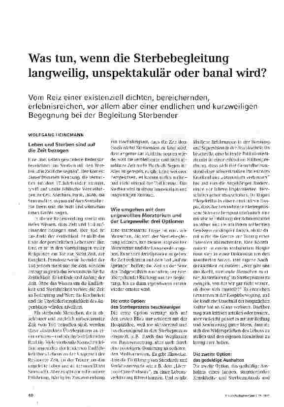 Vorschauseite 1: Was tun, wenn die Sterbebegleitung langweilig, unspektakulär oder banal wird?