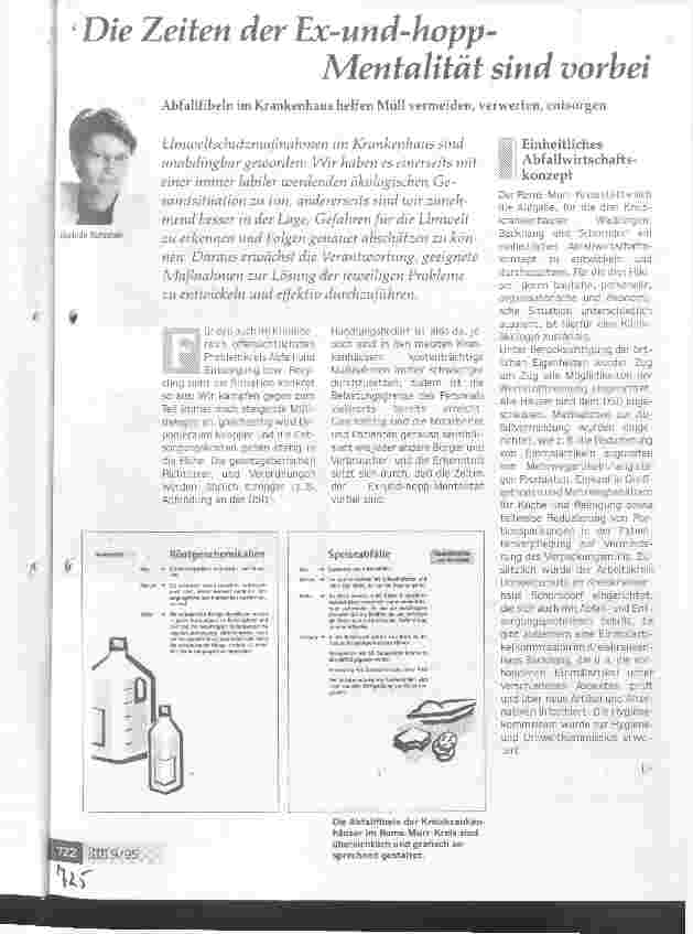 Vorschauseite 1: Die Zeiten der Ex-und-hopp-Mentalität sind vorbei Abfallfibeln im Krankenhaus helfen Müll vermeiden, verwerten, entsorgen