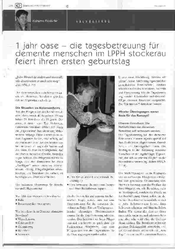 Vorschauseite 1: 1 jahr oase - die tagesbetreuung für demente menschen im LPPH stockerau feiert ihren ersten geburtstag