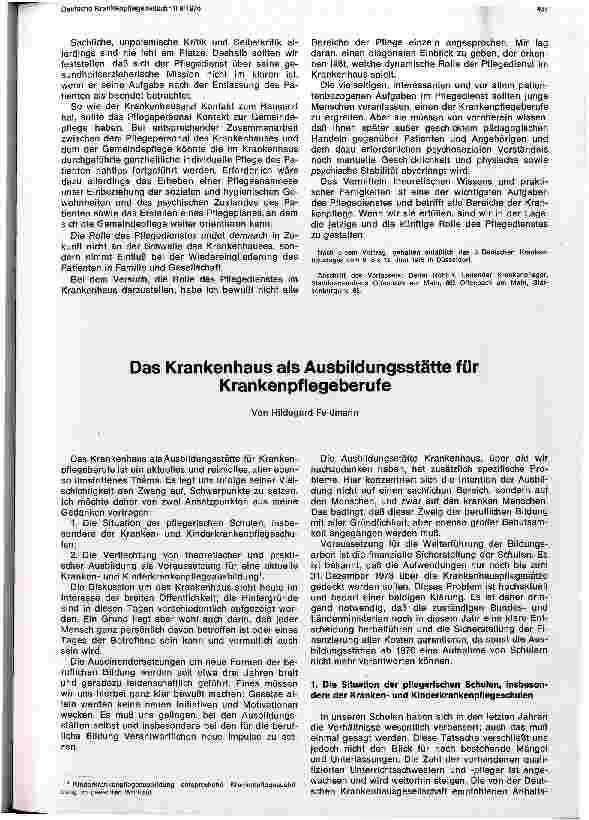 Vorschauseite 1: Das Krankenhaus als Ausbildungsstätte für Krankenpflegeberufe