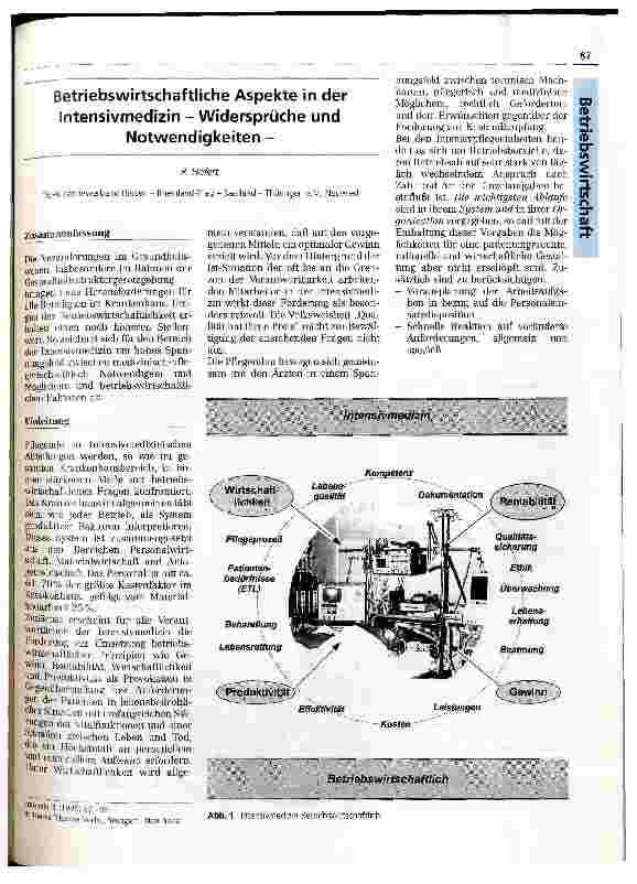 Vorschauseite 1: Betriebswirtschaftliche Aspekte in der Intensivmedizin-Widersprüche und Notwendigkeiten-