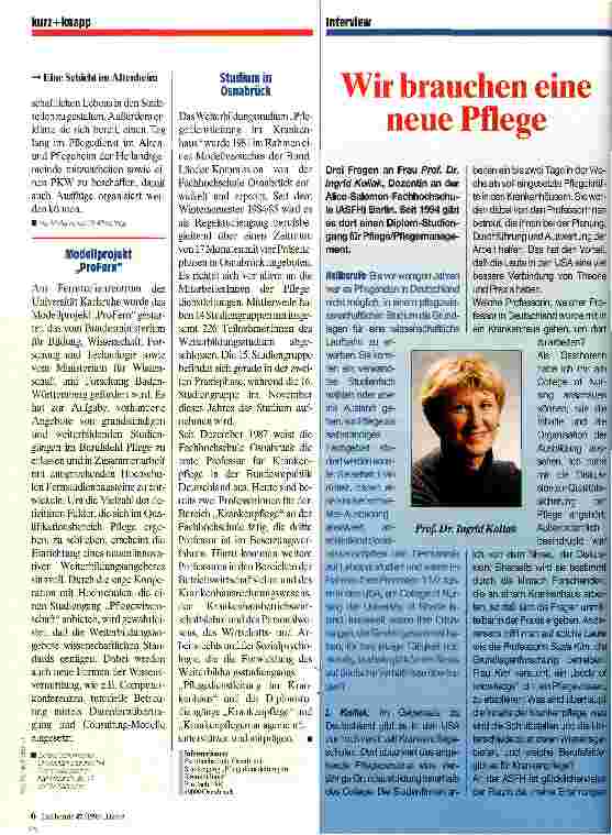 Vorschauseite 1: Wir brauchen eine neue Pflege Interview mit Ingrid Kollak