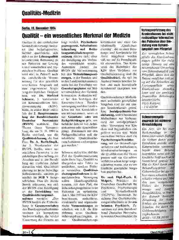 Vorschauseite 1: Qualität - ein wesentliches Merkmal der Medizin