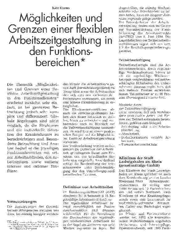 Vorschauseite 1: Möglichkeiten und Grenzen einer flexiblen Arbeitszeitgestaltung in den Funktionsbereichen