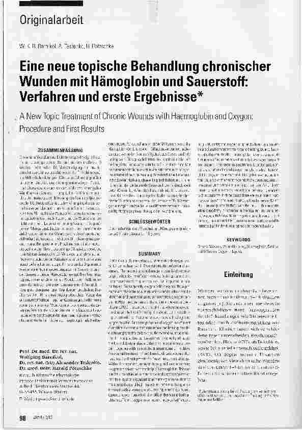 Vorschauseite 1: Eine neue topische Behandlung chronischer Wunden mit Hämoglobin und Sauerstoff: Verfahren und erste Ergebnisse*