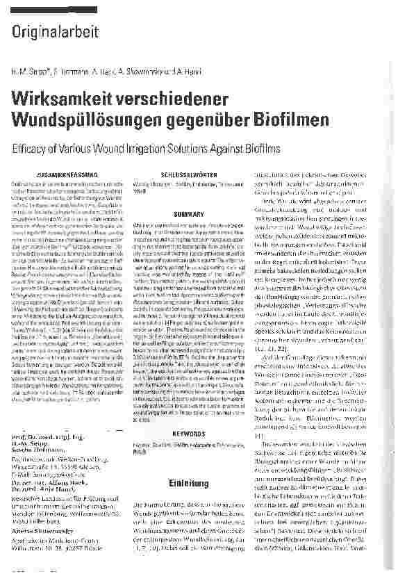 Vorschauseite 1: Wirksamkeit verschiedener Wundspüllösungen gegenüber Biofilmen