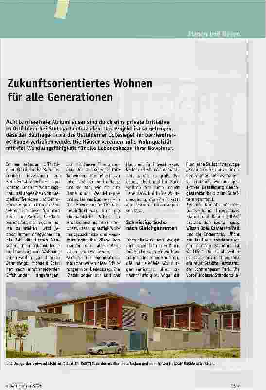 Vorschauseite 1: Zukunftsorientiertes Wohnen für alle Generationen