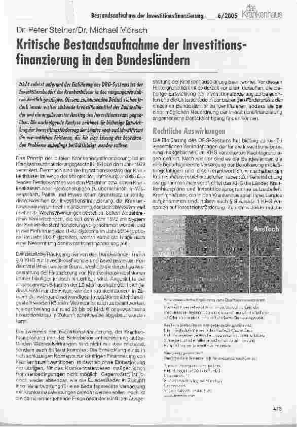 Vorschauseite 1: Kritische Bestandsaufnahme der Investitionsfinanzierung in den Bundesländern