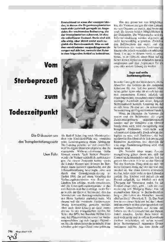 Vorschauseite 1: Vom Sterbeprozeß zum Todeszeitpunkt Die Diskussion um das Transplantationsgesetz