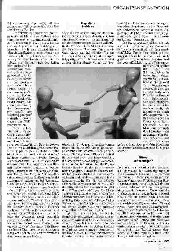 Vorschauseite 2: Vom Sterbeprozeß zum Todeszeitpunkt Die Diskussion um das Transplantationsgesetz