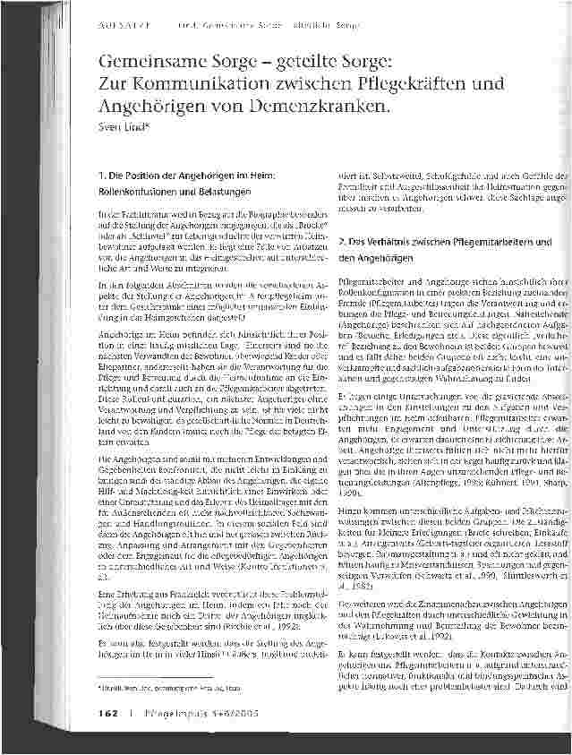 Vorschauseite 1: Gemeinsame Sorge - geteilte Sorge: Zur Kommunikation zwischen Pflegekräften undAngehörigen von Demenzkranken.