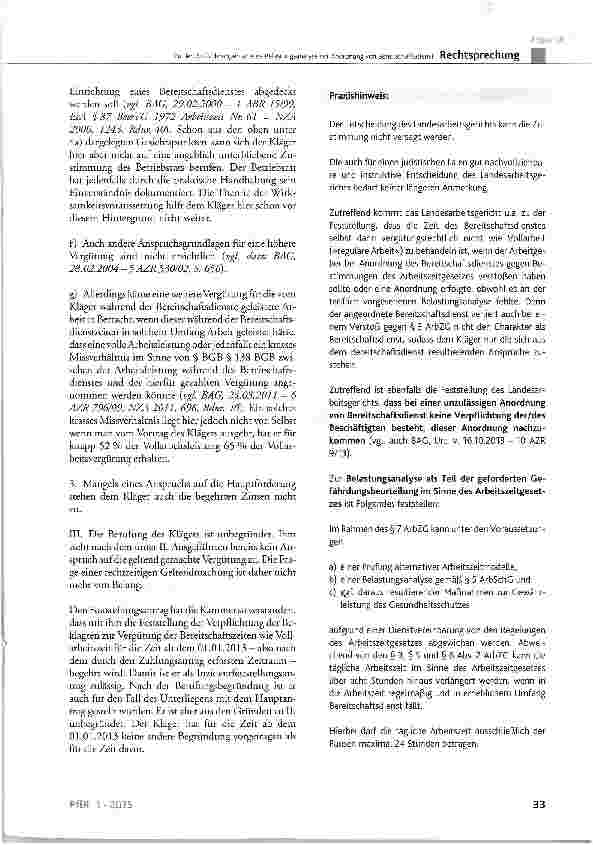 Vorschauseite 6: Zu den Anforderungen an eine Belastungsanalyse vor Anordnung von Bereitschaftsdienst