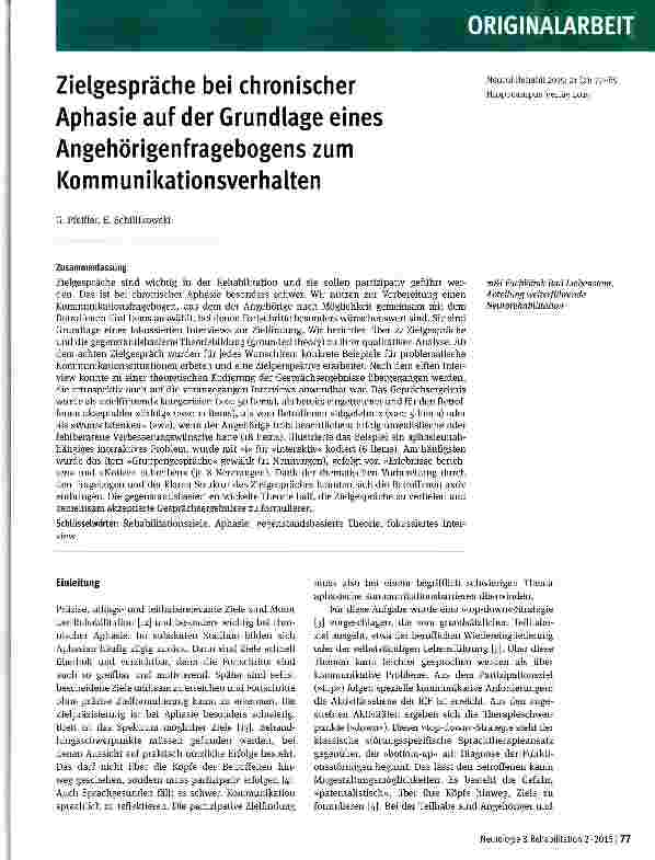 Vorschauseite 1: Zielgespräche bei chronischer Aphasie auf der Grundlage eines Angehörigenfragebogens zum Kommunikationsverhalten