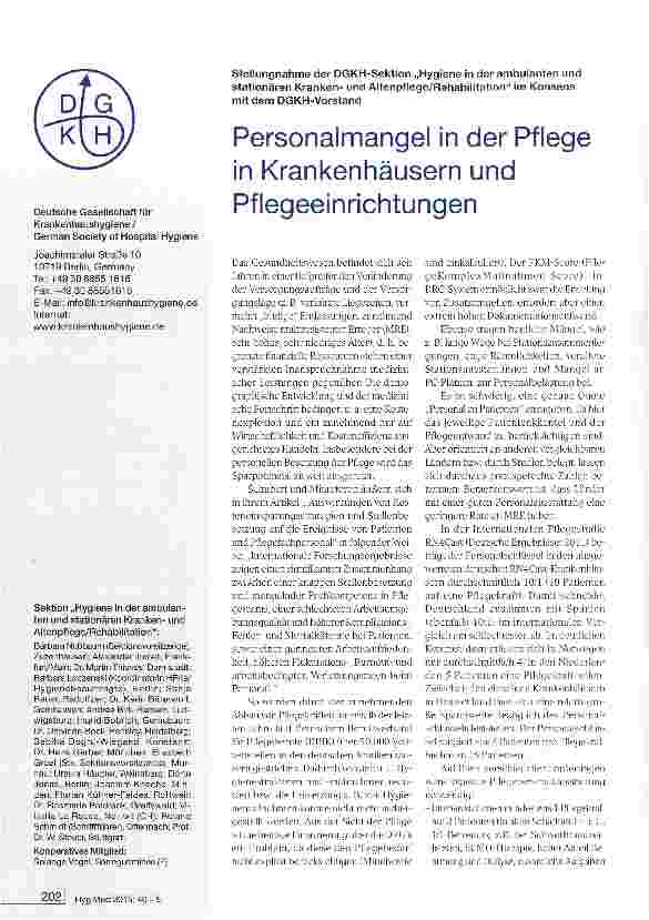 Vorschauseite 1: Personalmangel in der Pflege in Krankenhäusern und Pflegeeinrichtungen