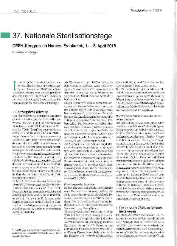 Vorschauseite 1: 37. Nationale Sterilisationstage CEFH-Kongress in Nantes, Frankreich, 1.-2. April 2015