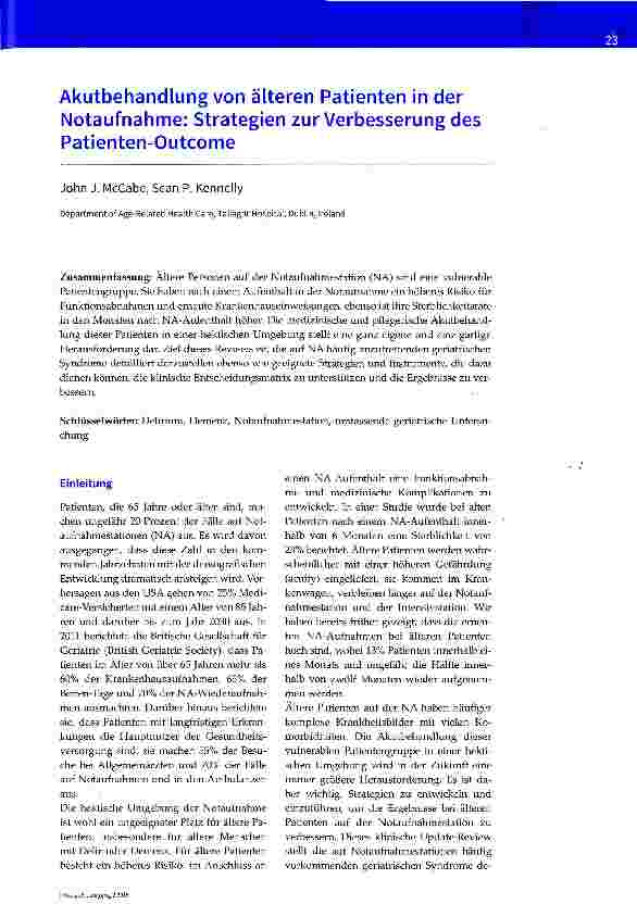 Vorschauseite 1: Akutbehandlung von älteren Patienten in der Notaufnahme: Strategien zur Verbesserung des Patienten-Outcome
